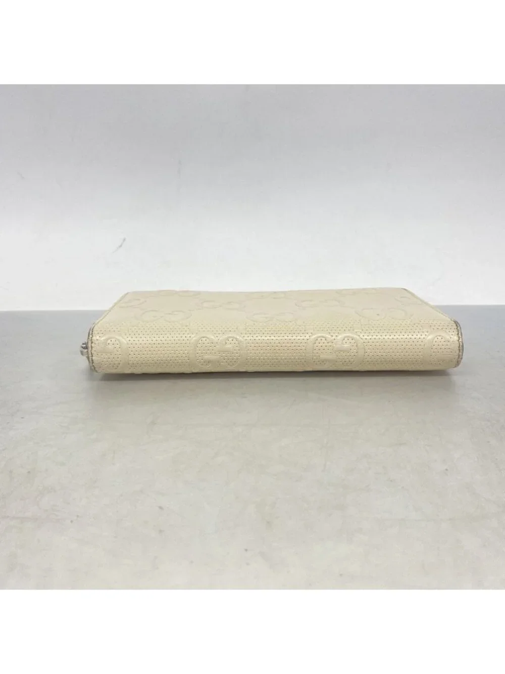 Gucci Wallet GG Embossed Leather Ivory Silver